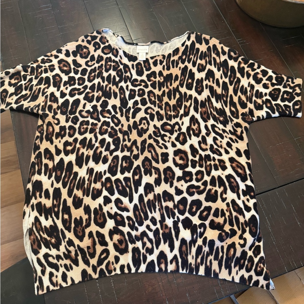 Chico's Brown and Black Leopard Print Short Sleeve Tee